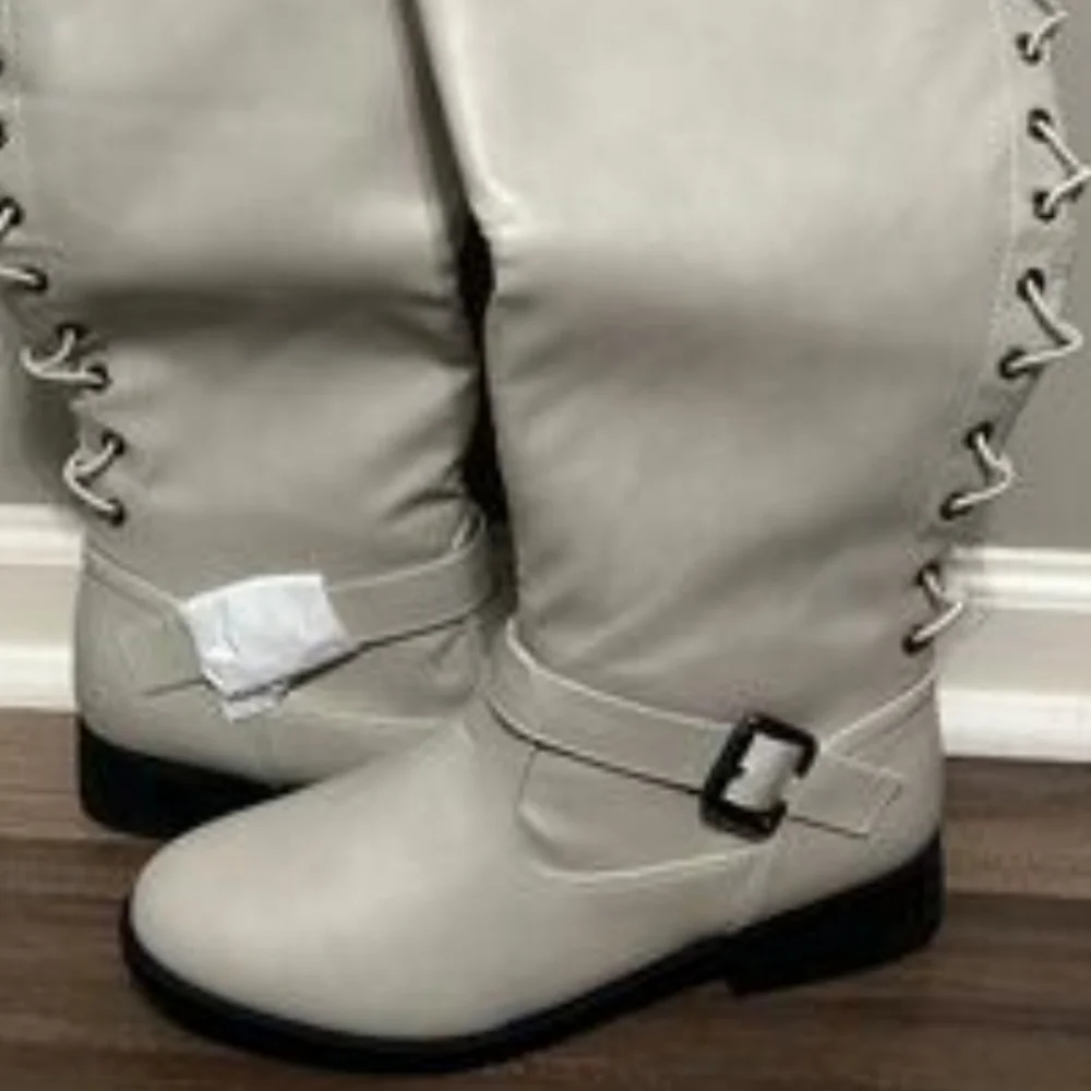 Wanted Lady Luck Over the Knee Boots in Cream Faux Leather Sz 6 New